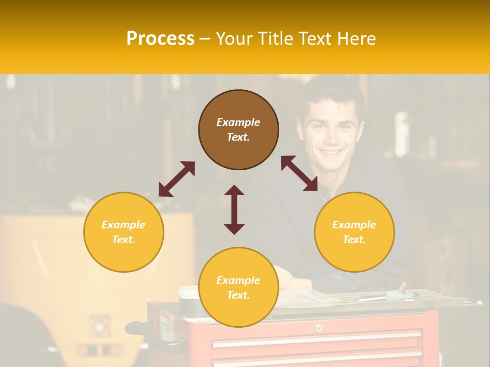 A Man Sitting At A Table In Front Of A Forklift PowerPoint Template