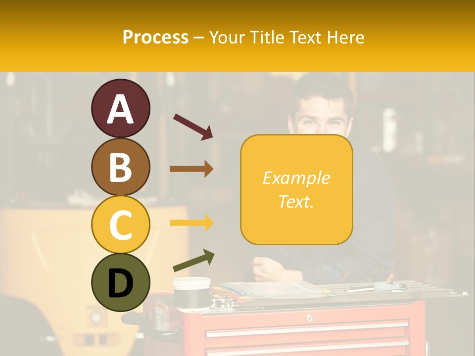 A Man Sitting At A Table In Front Of A Forklift PowerPoint Template