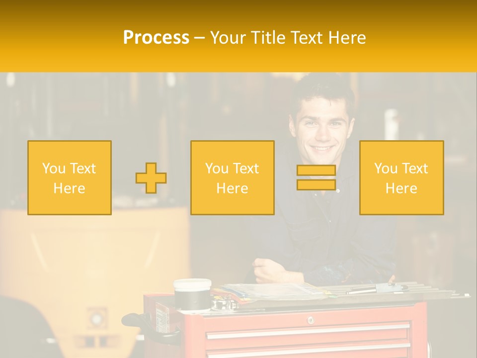 A Man Sitting At A Table In Front Of A Forklift PowerPoint Template