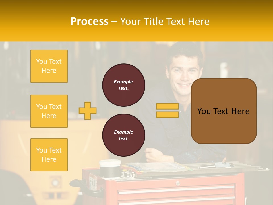 A Man Sitting At A Table In Front Of A Forklift PowerPoint Template