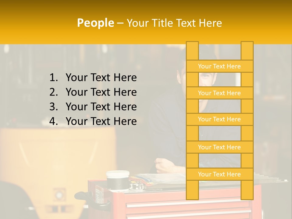 A Man Sitting At A Table In Front Of A Forklift PowerPoint Template