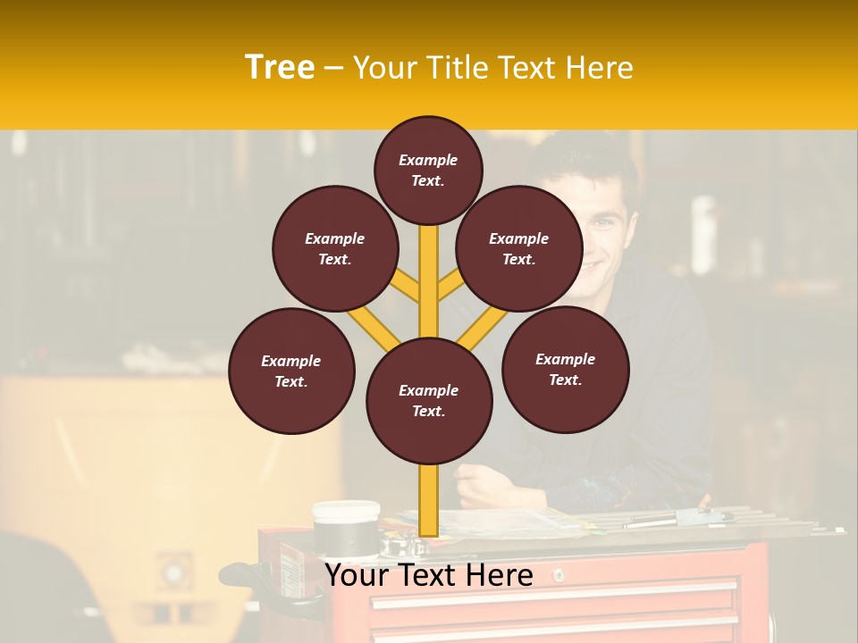 A Man Sitting At A Table In Front Of A Forklift PowerPoint Template