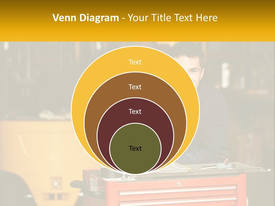A Man Sitting At A Table In Front Of A Forklift PowerPoint Template