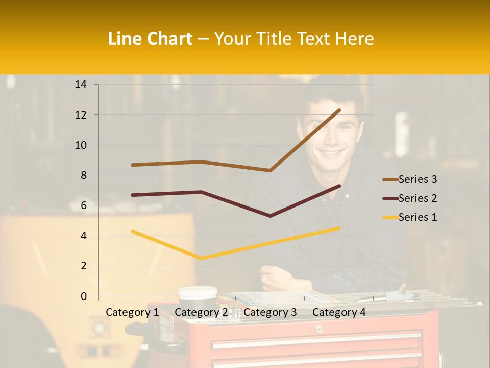 A Man Sitting At A Table In Front Of A Forklift PowerPoint Template