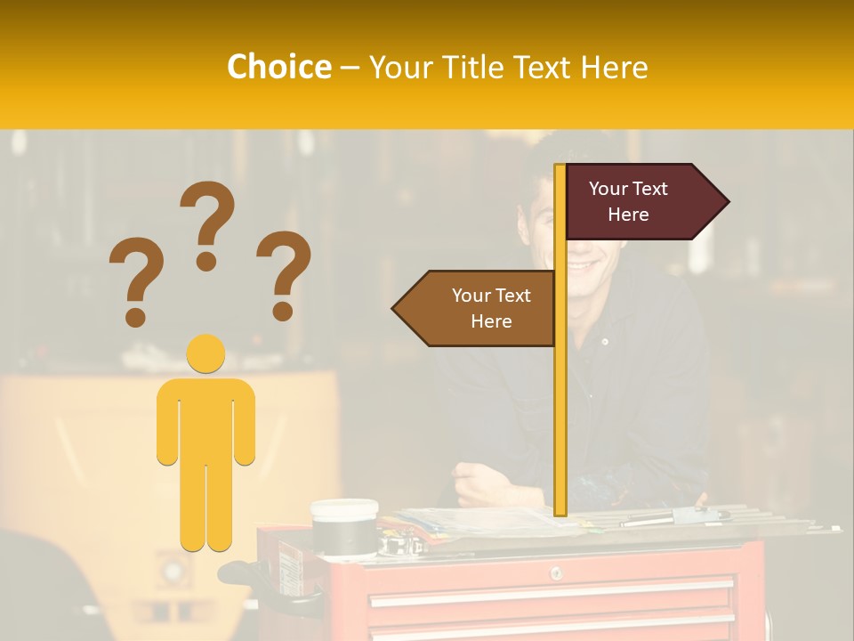 A Man Sitting At A Table In Front Of A Forklift PowerPoint Template