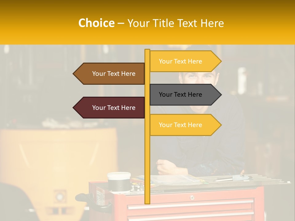 A Man Sitting At A Table In Front Of A Forklift PowerPoint Template