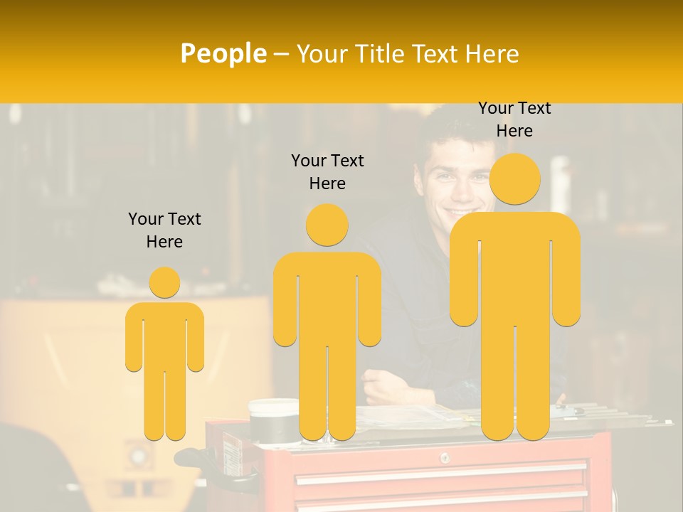 A Man Sitting At A Table In Front Of A Forklift PowerPoint Template