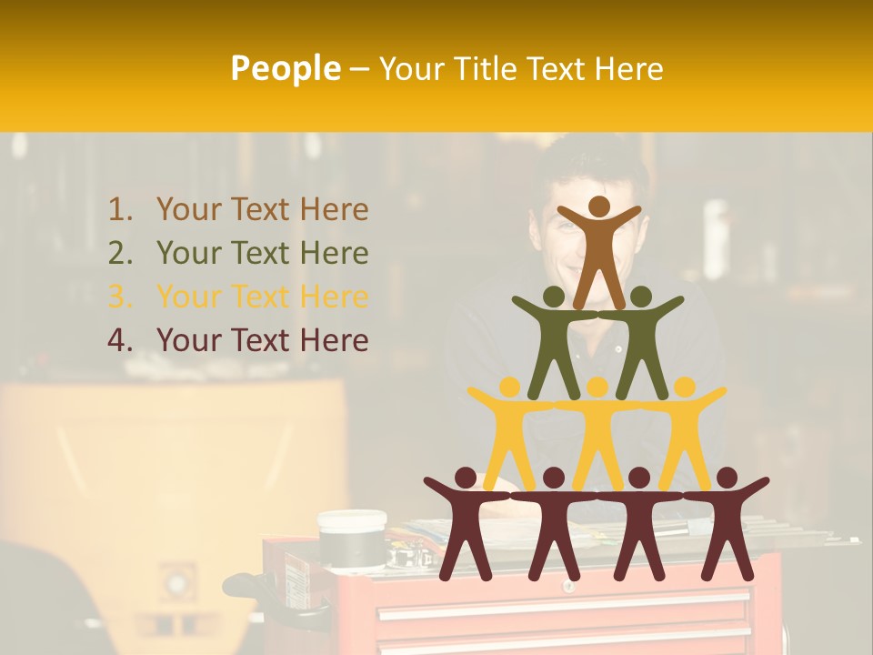 A Man Sitting At A Table In Front Of A Forklift PowerPoint Template