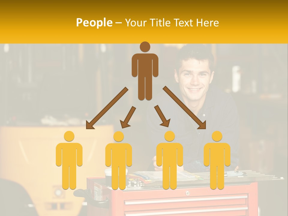 A Man Sitting At A Table In Front Of A Forklift PowerPoint Template