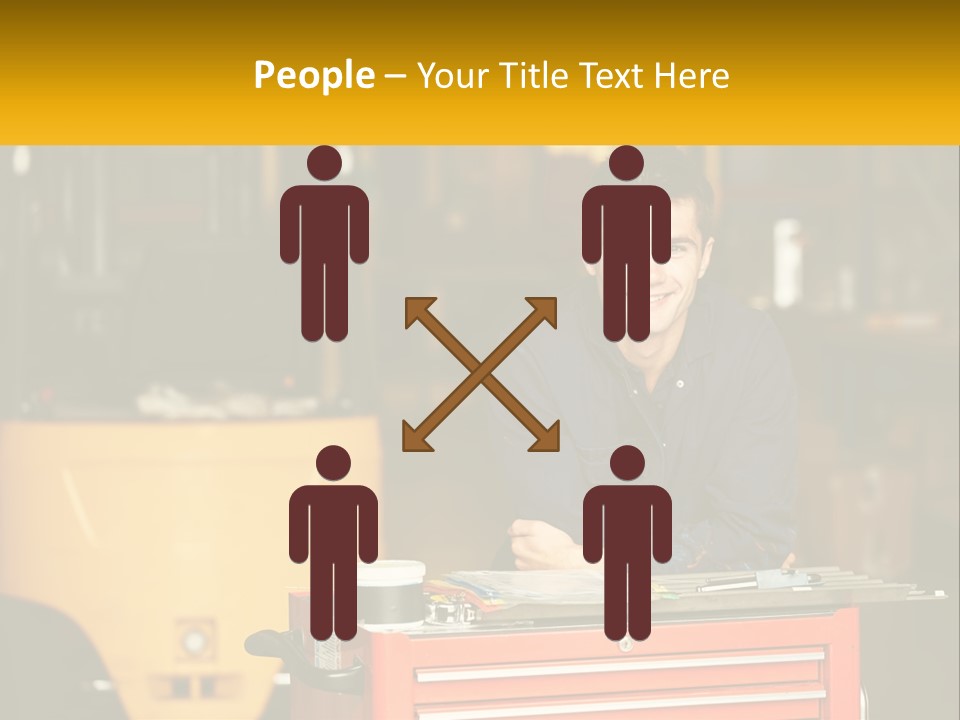 A Man Sitting At A Table In Front Of A Forklift PowerPoint Template