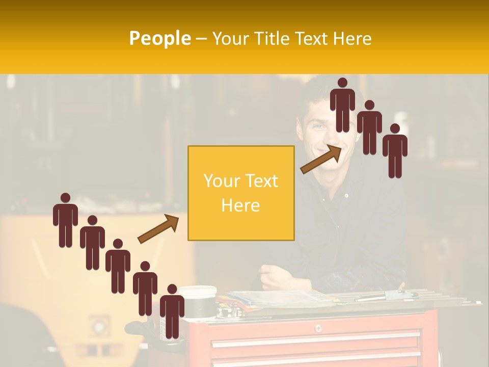 A Man Sitting At A Table In Front Of A Forklift PowerPoint Template