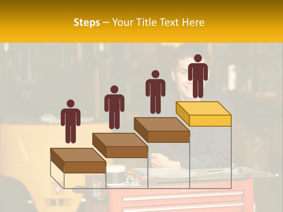 A Man Sitting At A Table In Front Of A Forklift PowerPoint Template