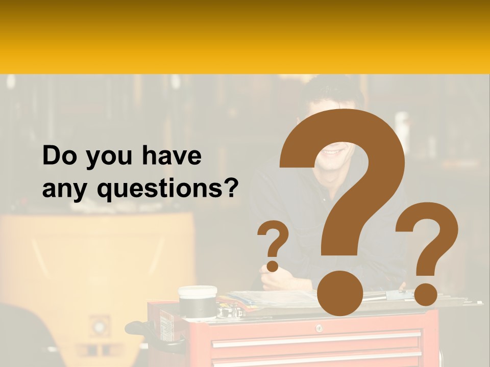 A Man Sitting At A Table In Front Of A Forklift PowerPoint Template