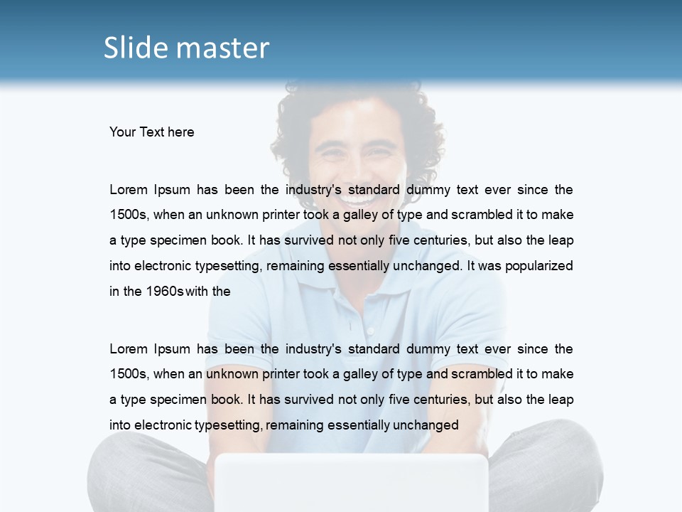 A Man Sitting On The Floor With A Laptop PowerPoint Template