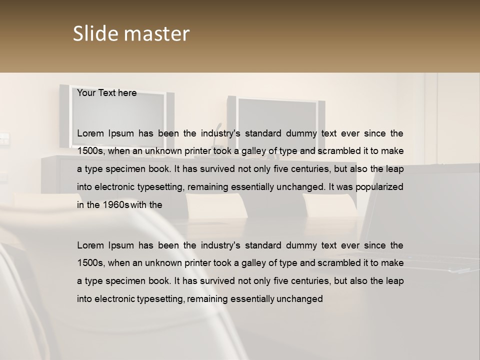 A Conference Table With A Laptop On It PowerPoint Template