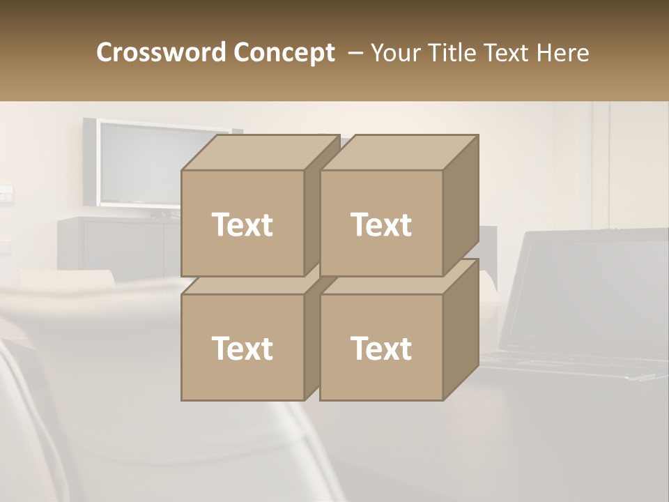 A Conference Table With A Laptop On It PowerPoint Template