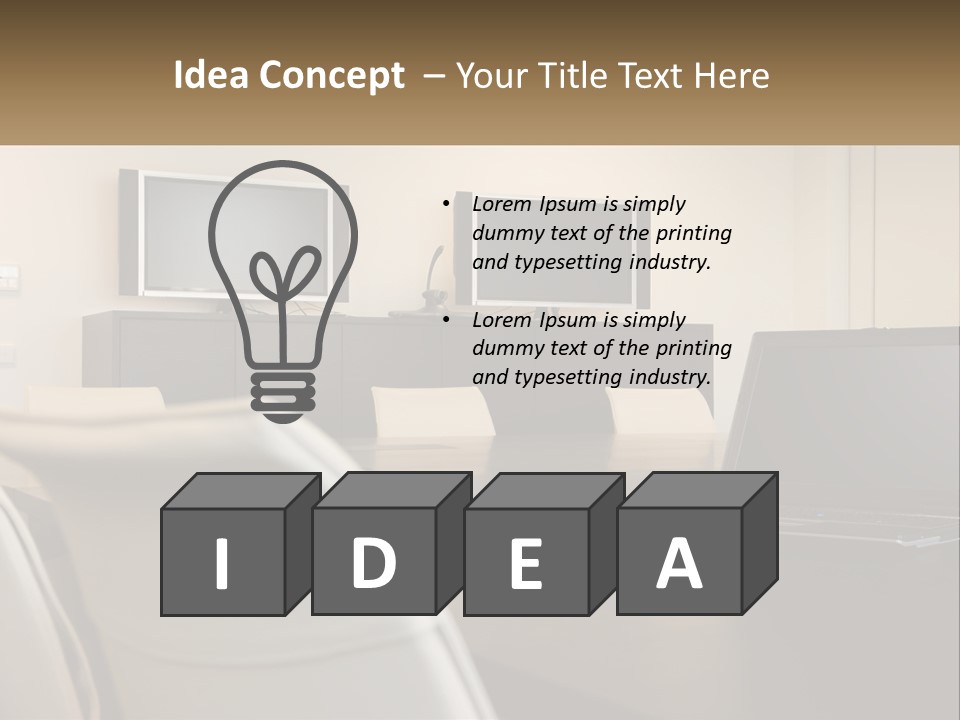 A Conference Table With A Laptop On It PowerPoint Template