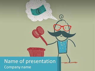 A Man With A Moustache Holding A Hammer And A Speech Bubble PowerPoint Template