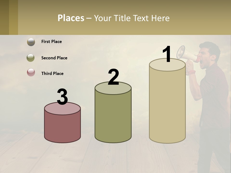 A Man Holding A Megaphone In Front Of A Cloudy Sky PowerPoint Template