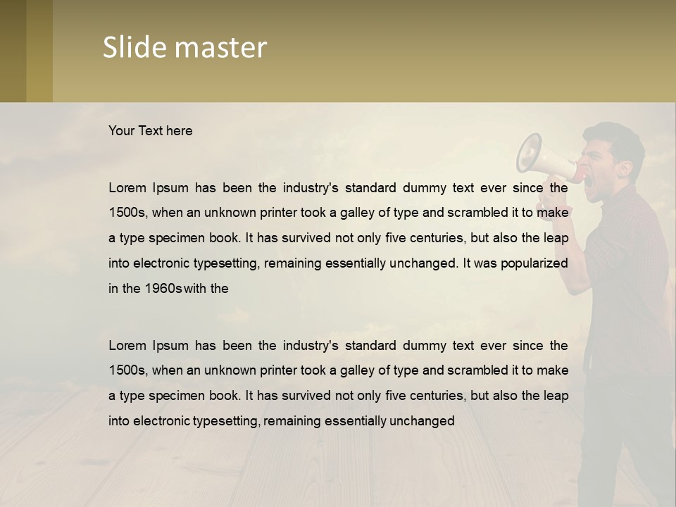 A Man Holding A Megaphone In Front Of A Cloudy Sky PowerPoint Template