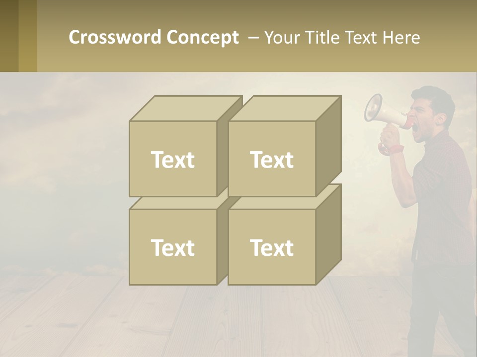 A Man Holding A Megaphone In Front Of A Cloudy Sky PowerPoint Template