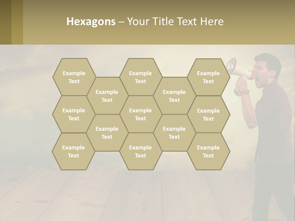 A Man Holding A Megaphone In Front Of A Cloudy Sky PowerPoint Template