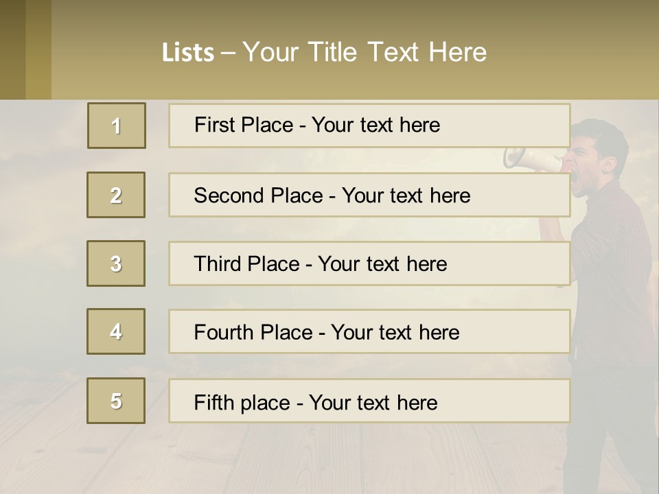 A Man Holding A Megaphone In Front Of A Cloudy Sky PowerPoint Template