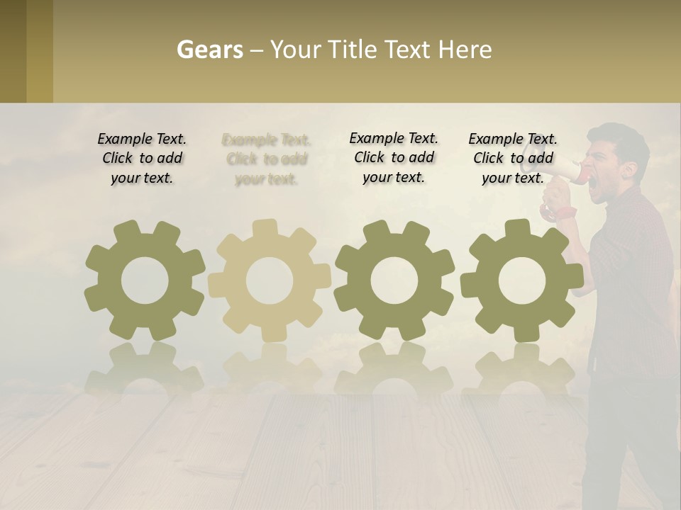 A Man Holding A Megaphone In Front Of A Cloudy Sky PowerPoint Template