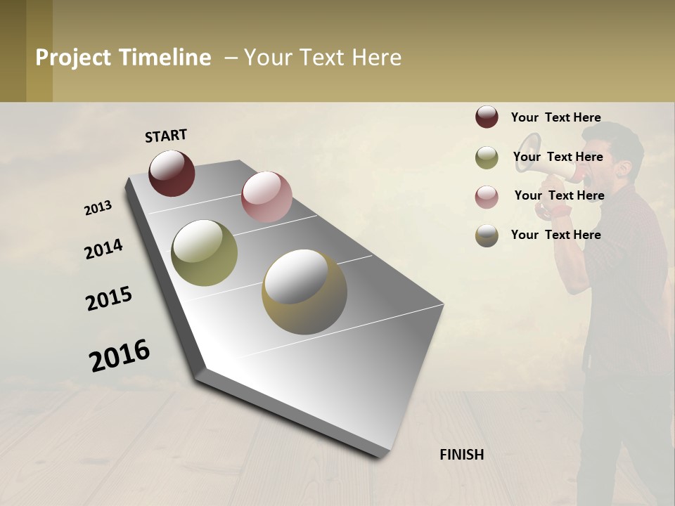 A Man Holding A Megaphone In Front Of A Cloudy Sky PowerPoint Template