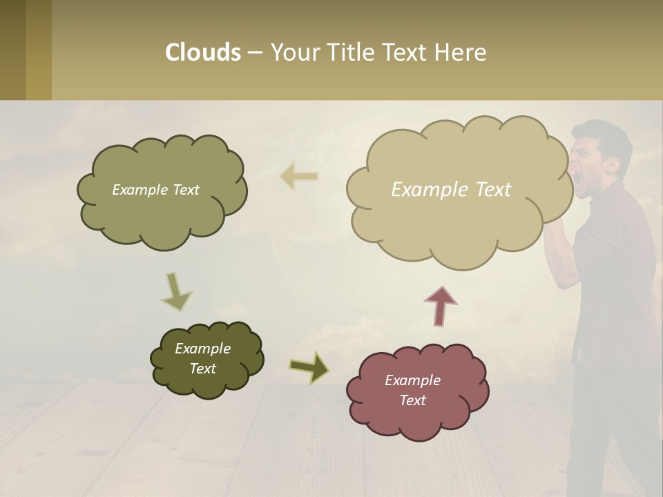 A Man Holding A Megaphone In Front Of A Cloudy Sky PowerPoint Template