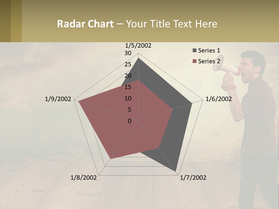 A Man Holding A Megaphone In Front Of A Cloudy Sky PowerPoint Template