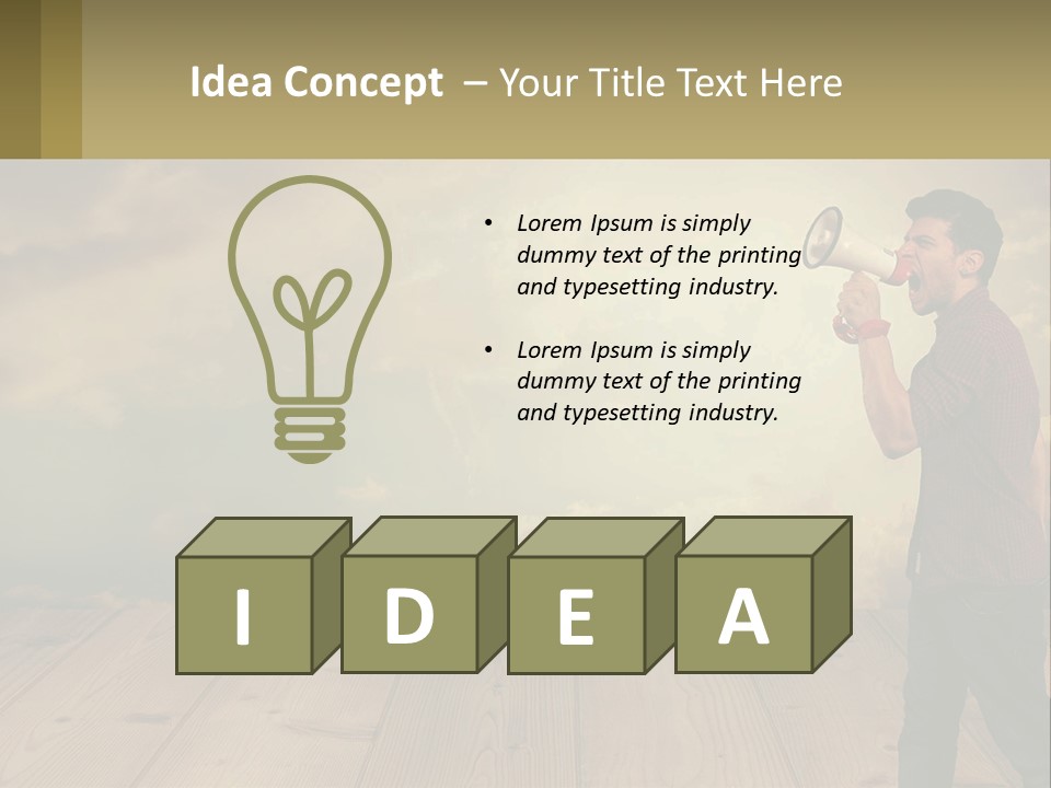 A Man Holding A Megaphone In Front Of A Cloudy Sky PowerPoint Template