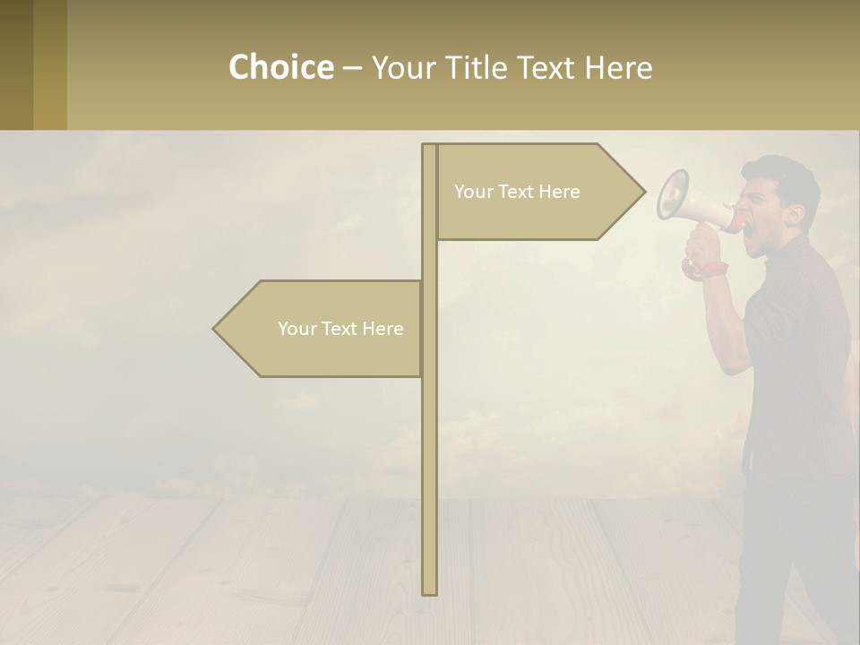 A Man Holding A Megaphone In Front Of A Cloudy Sky PowerPoint Template