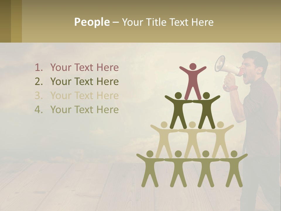 A Man Holding A Megaphone In Front Of A Cloudy Sky PowerPoint Template