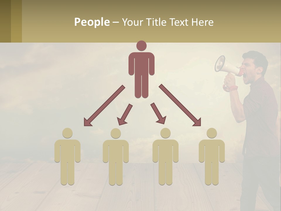 A Man Holding A Megaphone In Front Of A Cloudy Sky PowerPoint Template