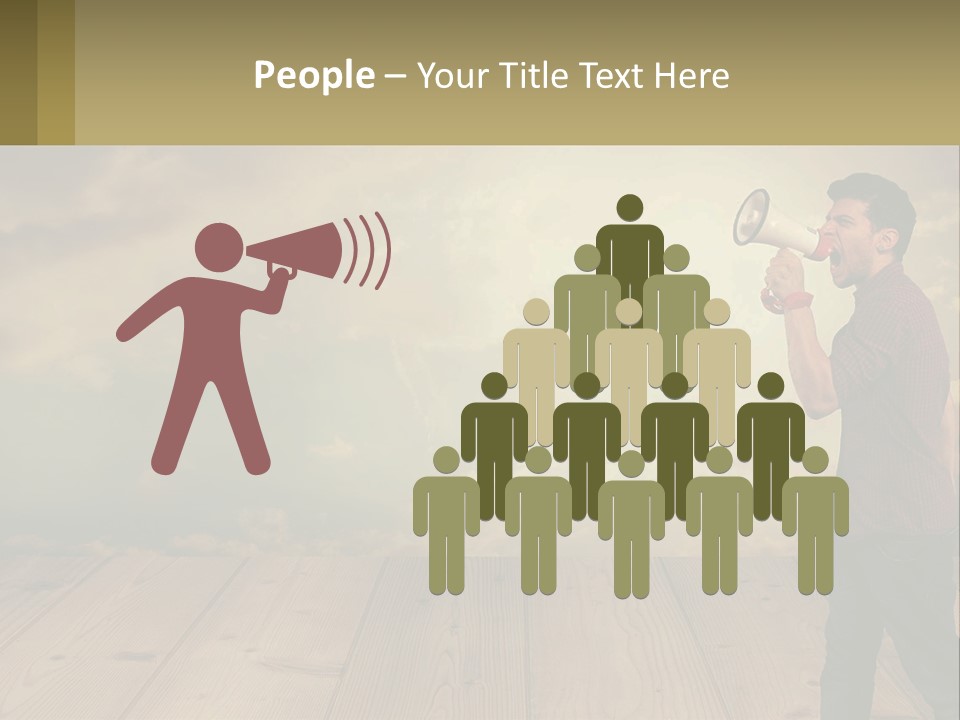 A Man Holding A Megaphone In Front Of A Cloudy Sky PowerPoint Template