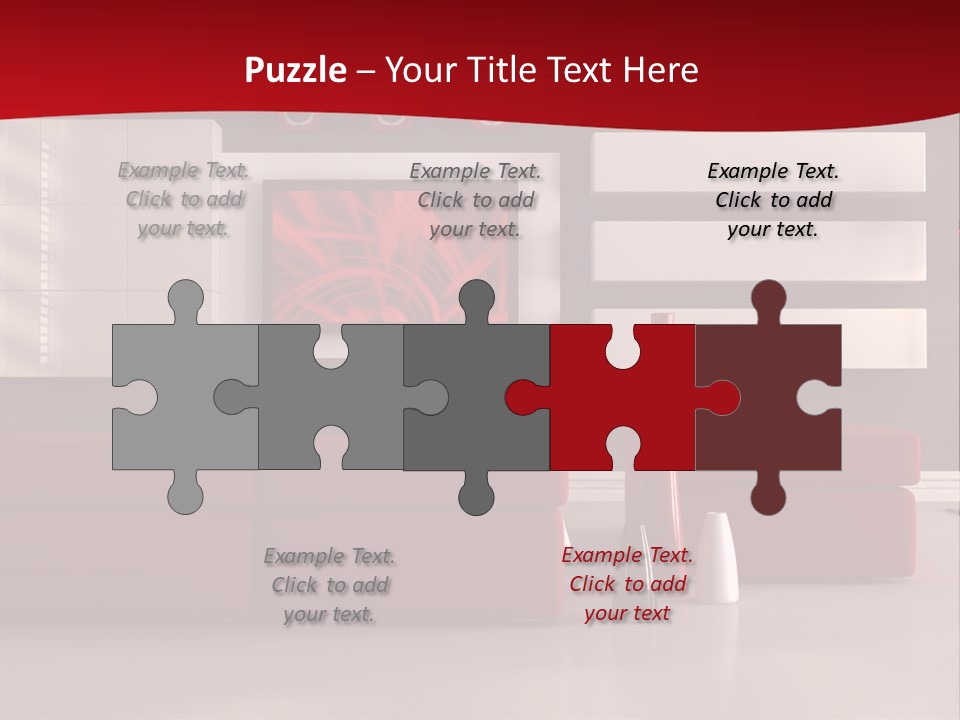 A Living Room With A Red Couch And A Television On The Wall PowerPoint Template