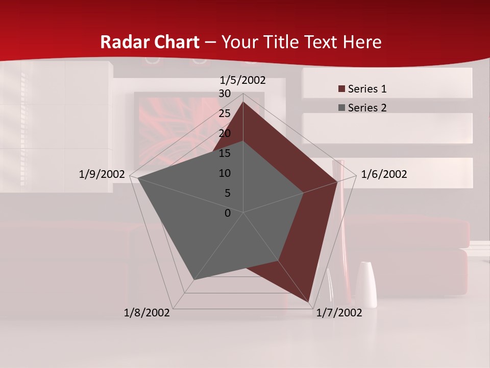 A Living Room With A Red Couch And A Television On The Wall PowerPoint Template