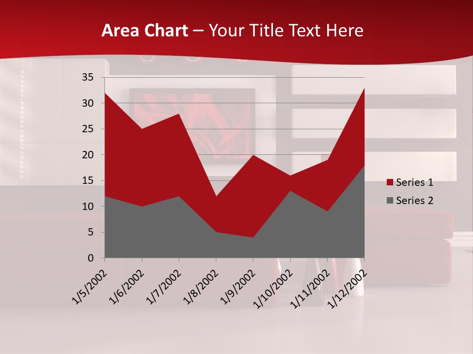 A Living Room With A Red Couch And A Television On The Wall PowerPoint Template