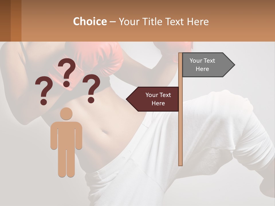 A Woman Wearing Boxing Gloves Is Posing For A Picture PowerPoint Template