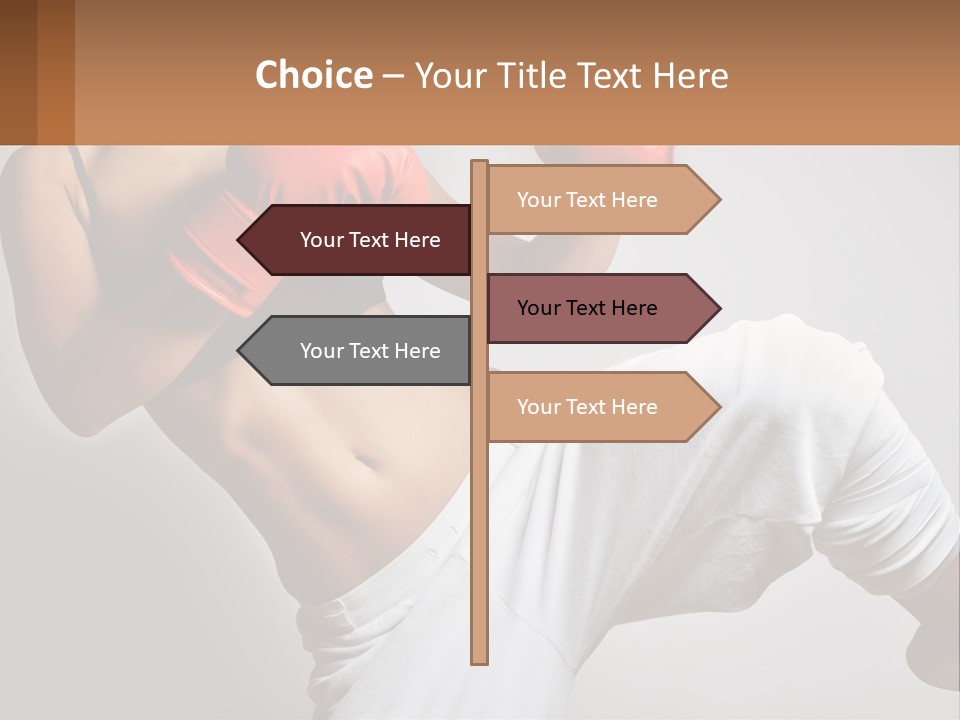 A Woman Wearing Boxing Gloves Is Posing For A Picture PowerPoint Template