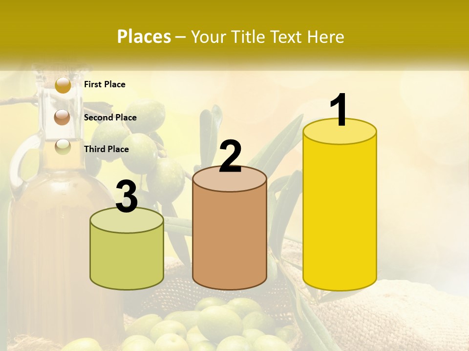 A Bottle Of Olive Oil Next To A Bunch Of Green Olives PowerPoint Template