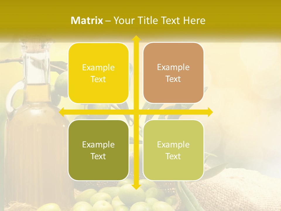 A Bottle Of Olive Oil Next To A Bunch Of Green Olives PowerPoint Template