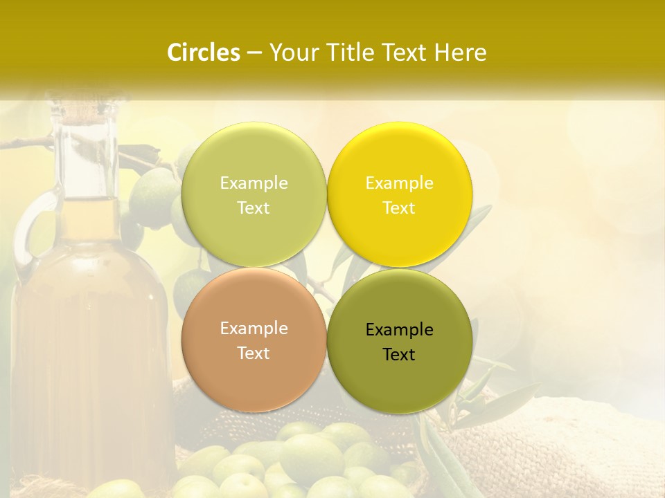 A Bottle Of Olive Oil Next To A Bunch Of Green Olives PowerPoint Template