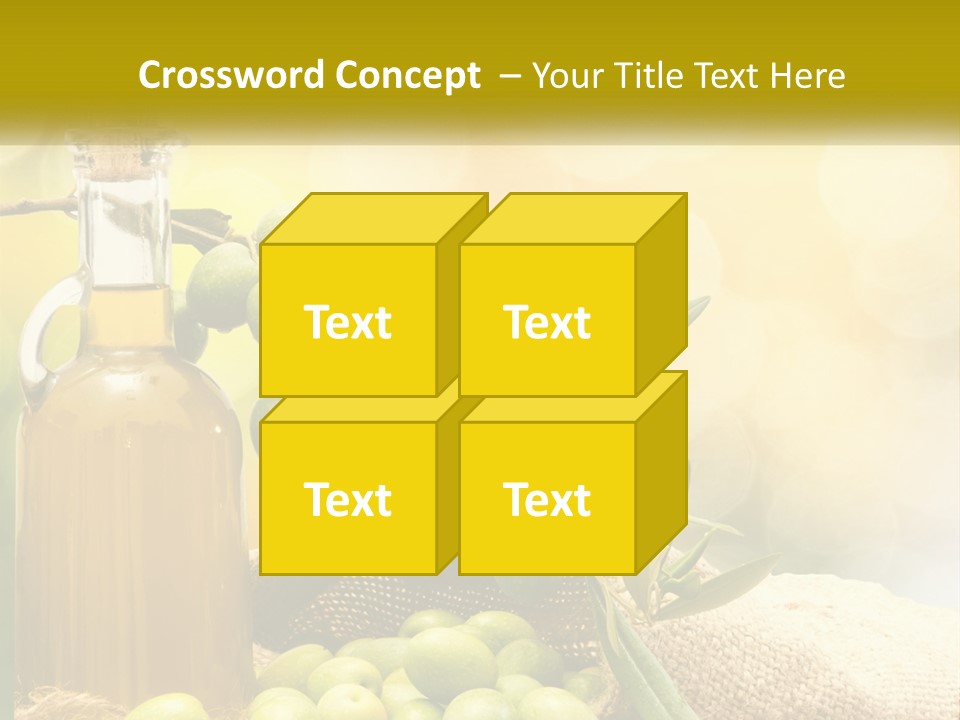 A Bottle Of Olive Oil Next To A Bunch Of Green Olives PowerPoint Template