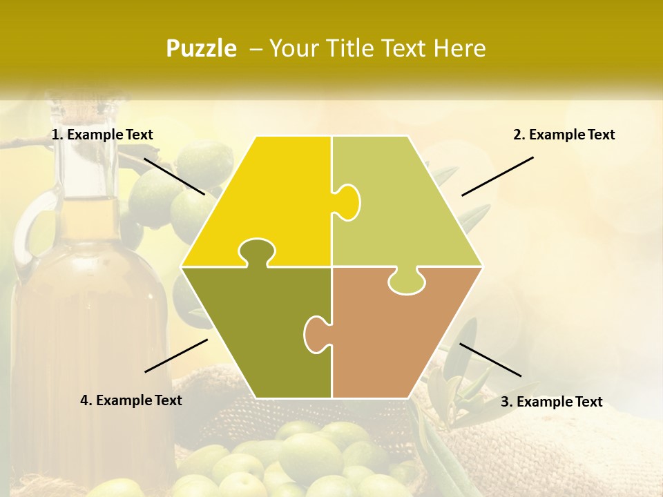 A Bottle Of Olive Oil Next To A Bunch Of Green Olives PowerPoint Template