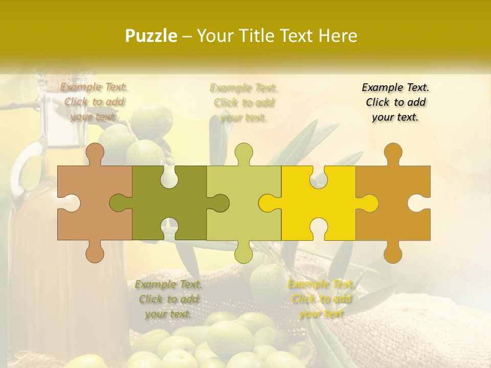 A Bottle Of Olive Oil Next To A Bunch Of Green Olives PowerPoint Template