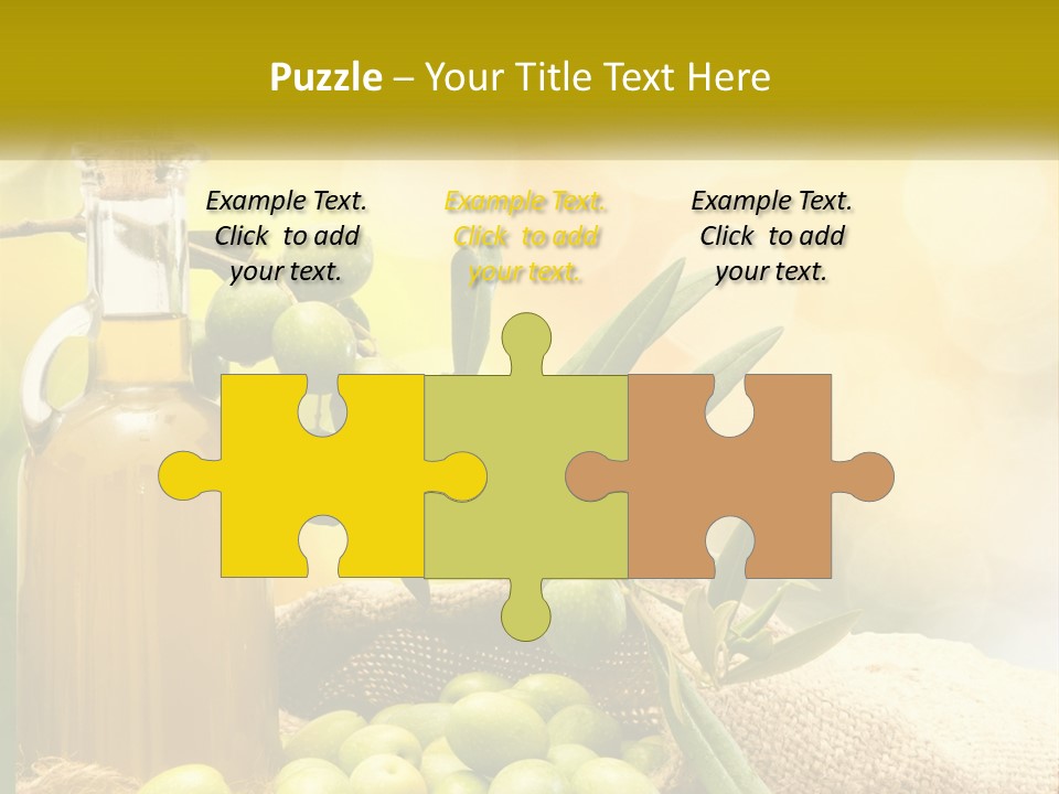 A Bottle Of Olive Oil Next To A Bunch Of Green Olives PowerPoint Template