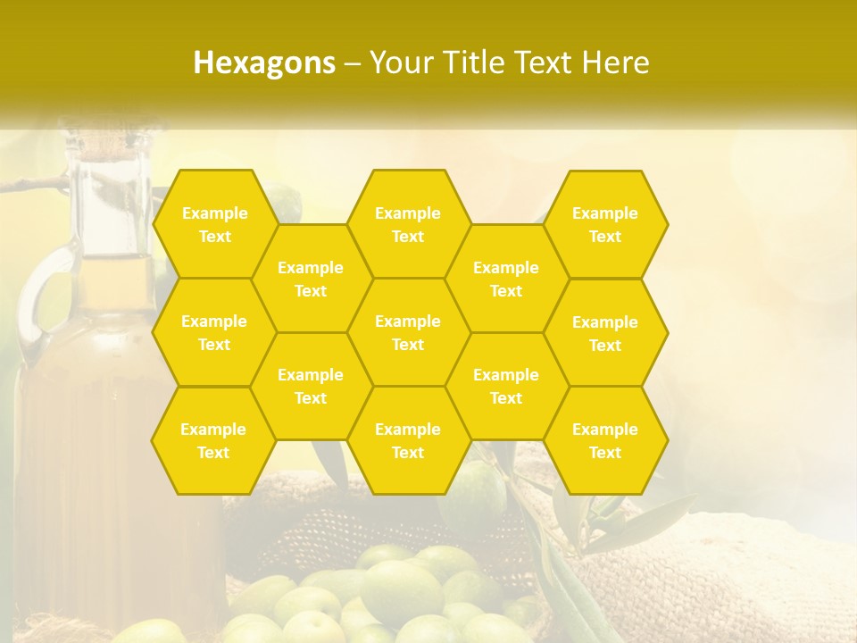 A Bottle Of Olive Oil Next To A Bunch Of Green Olives PowerPoint Template