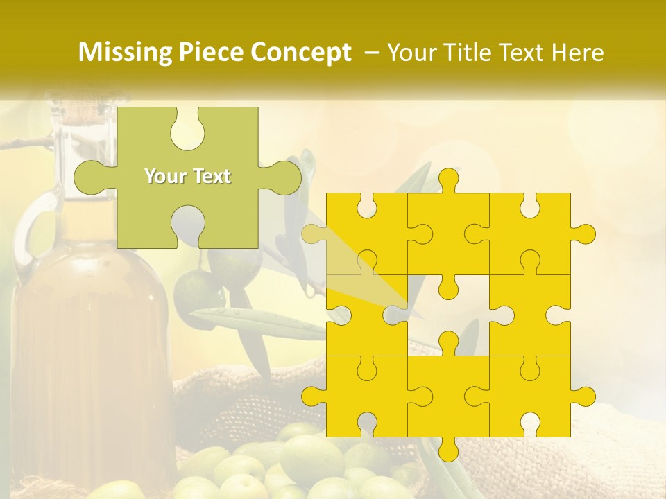 A Bottle Of Olive Oil Next To A Bunch Of Green Olives PowerPoint Template